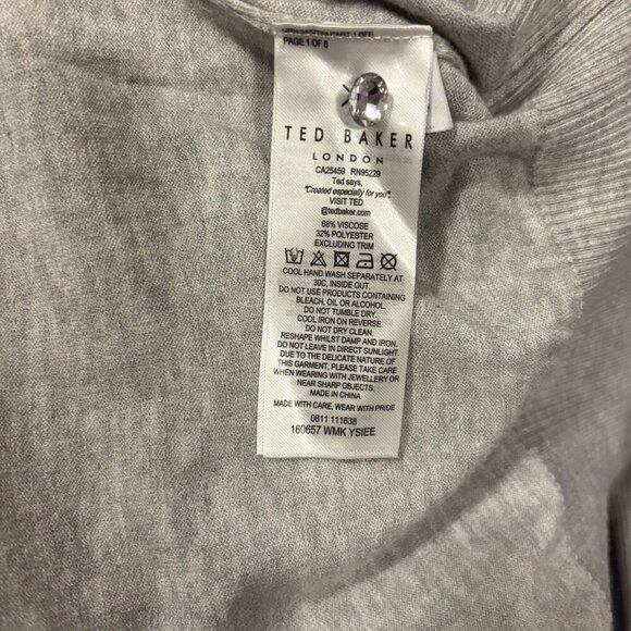 Ted Baker Womens Gray Sweater With Studded Collar & Keyhole Back Size 3 - Picture 9 of 9